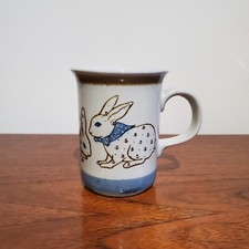 VINTAGE OTAGIRI RABBIT STONEWARE MUG - RABBIT WEARING A SCARF - 4" tall