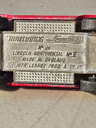 LESNEY MATCHBOX SUPERFAST #28 LINCOLN CONTINENTAL MKV RED 1979 BX#3 - Picture 7 of 7