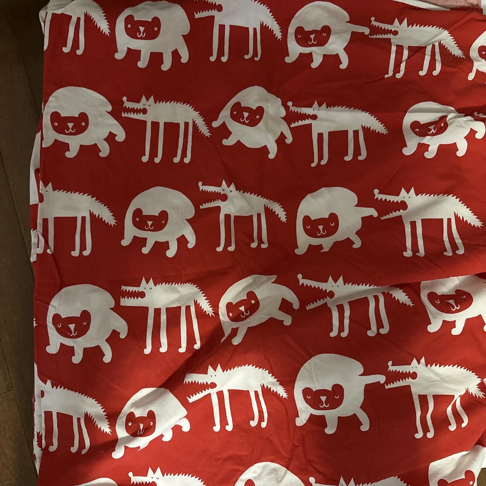 Ikea Twin Duvet Cover Barnslig Ulven Red White Kids Animals Wolf EUC Reversible - Image 2 of 3