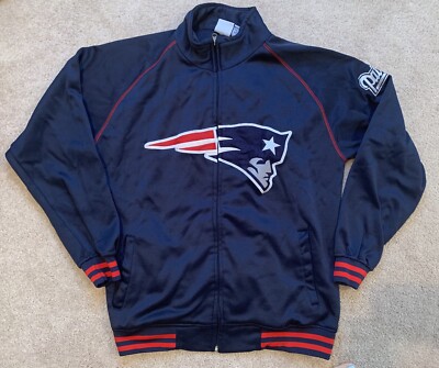 Mens New England Patriots Full Zip Blue Jacket Sweatshirt NFL Team Apparel  Large