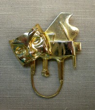 Vintage Grand Piano with Drama Mask Gold Spec Pin Detti Original