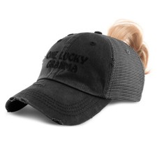 Womens Ponytail Cap 1 Lucky Granma Blessed Family C Luck Distressed Trucker Hats