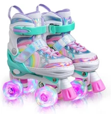 Sulifeel Rainbow Unicorn Adjustable Size Small 10-13 Girl's Roller Skates 