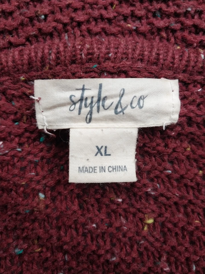 Style & Co Cardigan Sweater Duster Womens XL Burgandy Open Front Long - Image 3 of 4