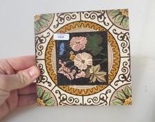 Antique Ceramic Tile Old Floral Flowers Victorian Art Nouveau Vintage Leaf