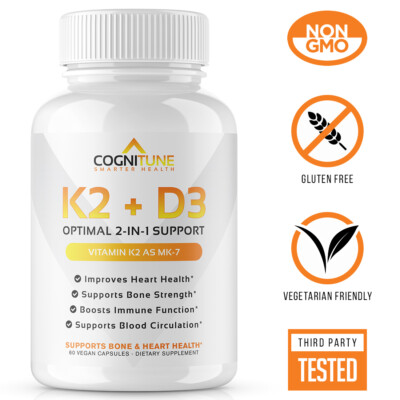 Vitamin D3 5000IU+Vitamin K2 (MK7)- K2+D3 Immune- Heart & Bone Health Supplement