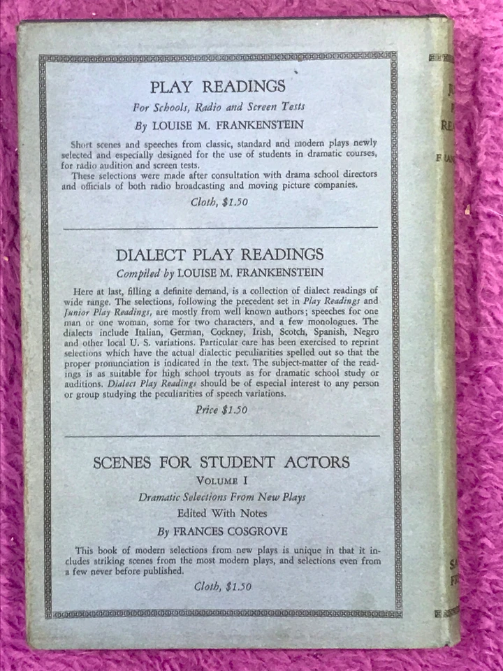 JUNIOR PLAY-READINGS by Louise M. Frankenstein - Vintage 1945 Hardcover w/DJ - Image 2 of 4