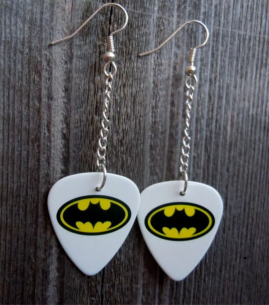 Dangling Batman Emblem Guitar Pick Earrings eBay