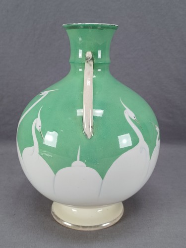 Nippon Hand Painted Egrets Green & Platinum Vase Circa 1891-1921 - Picture 2 of 10