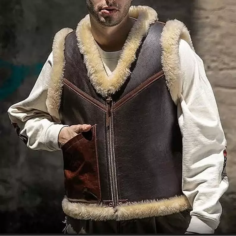 Mens sheepskin shearling vest discount
