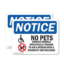  2 Pack No Pets Service Animals Allowed OSHA Notice Sign Decal Metal Plastic