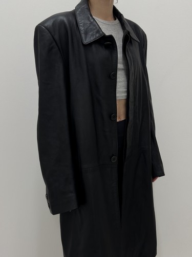 vintage ZARA  Basic Real Leather Long Trench Coat Jacket 90s y2k Swag Size XL - Picture 17 of 22