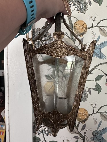 VINTAGE MESSING GOLD DECKEN HÄNGE LEUCHTE AUSGEFALLEN ELEGANT SELTEN viktorianisch - Bild 4 von 7