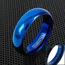 6mm Engraved Tungsten Ring Blue Plain Polished Wedding Band Jewelry Size 5-14