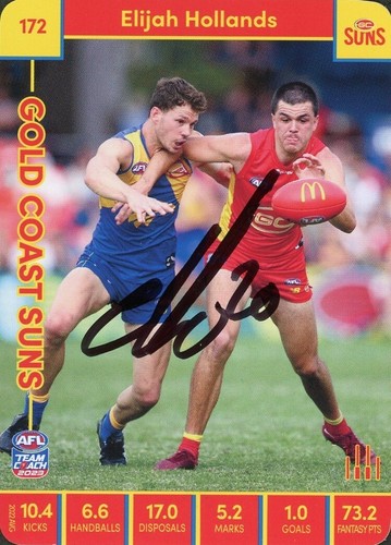 Signed 2023 Gold Coast Suns AFL TeamCoach Card - Elijah Hollands - Foto 1 di 3