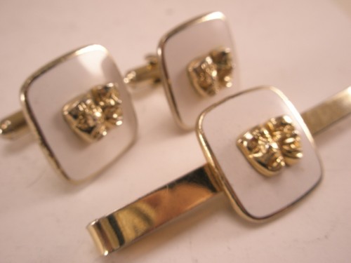 Theater Mask Shakespeare Comedy Tragedy Vintage Cuff Links & Tie Bar Clip set - Picture 7 of 8