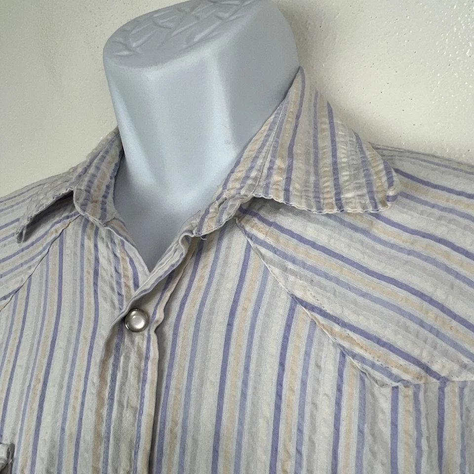 Moda Tech Button Down Shirt Men Large Purple Striped Short Sleeve Snap Button - Image 4 of 4