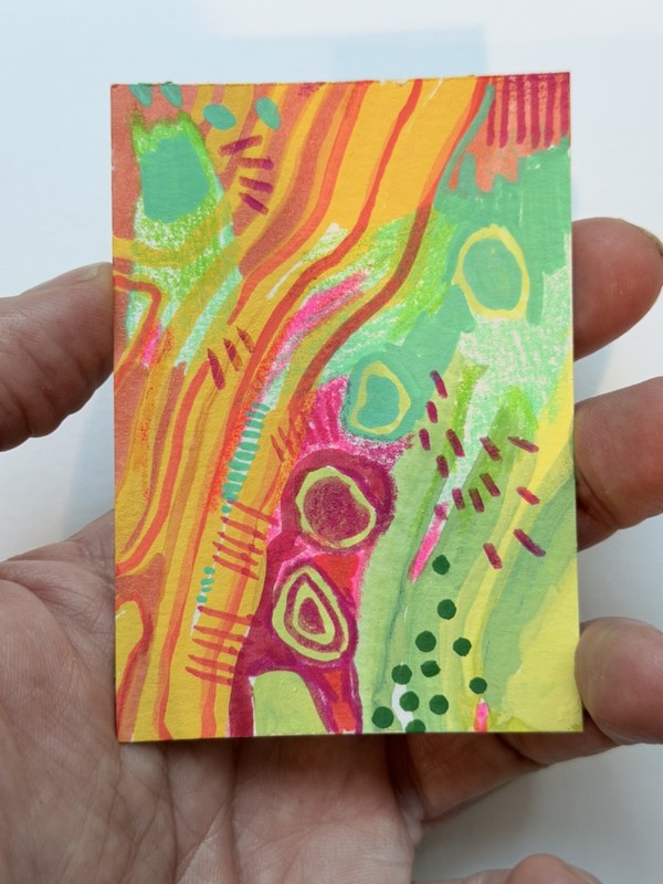 ACEO original painting 2.5 x 3.5 - Mini Neon & Citrus - OOAK Art Trading Card