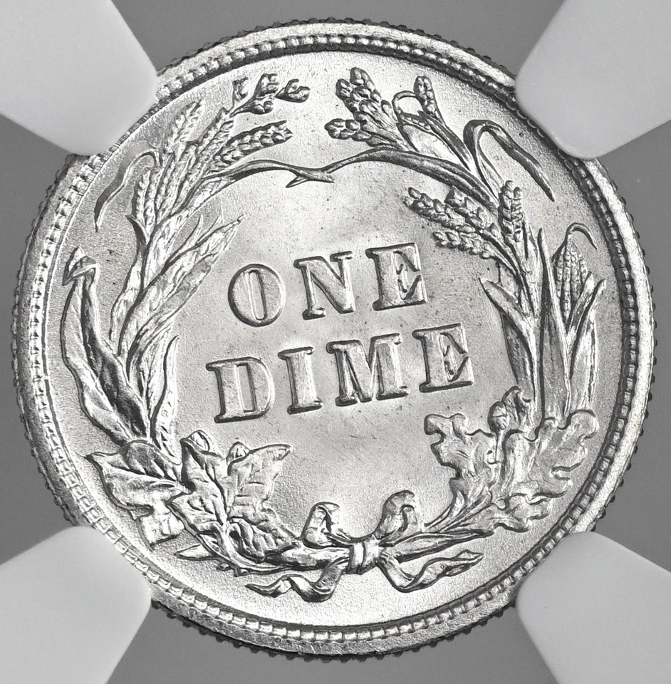 1906-P 10C BARBER СЕРЕБРЯНЫЙ ДЕСЯТИЦЕНТОВИК NGC UNC ДЕТАЛИ "OBV ПОЦАРАПАН" #8404753-011 - Изображение 3 из 4