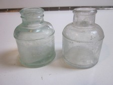 2 Antique AQUA & CLEAR GLASS CARTER'S NO 7-1/2 INK BOTTLE HAND BLOWN 2-5/8" TALL