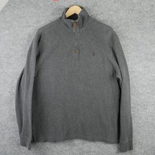 Polo Ralph Lauren Sweater Mens Medium Gray Cotton 1/4 Zip Mock Neck Pullover