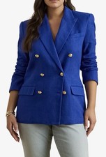 New Lauren Ralph Lauren Chevron Linen Cotton Blazer In Blue Size 12 395