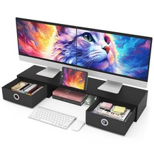 Dual Monitor Stand Riser with Two Drawers, Extra Large Storage Monitor Stand ...