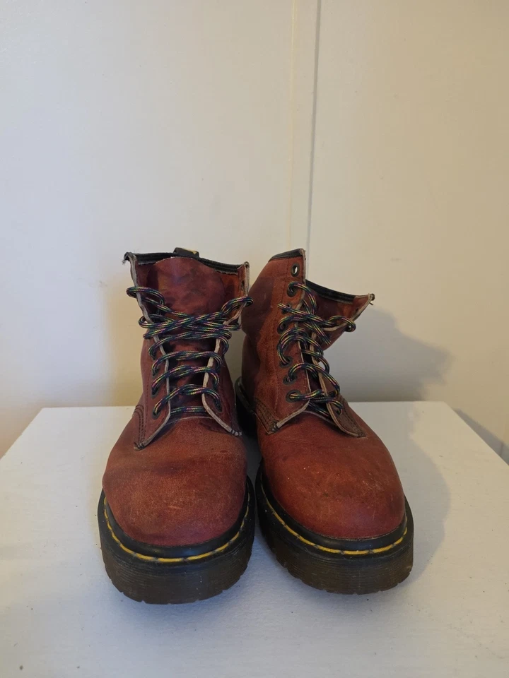 Dr. Martens Burgundy Red Lace Up Boots Canvas Shoes Size 10 High Top - Image 2 of 4