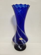 Glasvase – Echt Handarbeit – Weißer Fadendekor / Swirl / Vintage 