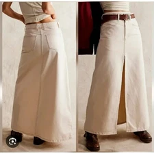FP We the Free 'Come As You Are' Cord Maxi Skirt Women's 10 Fall Ivory Western
