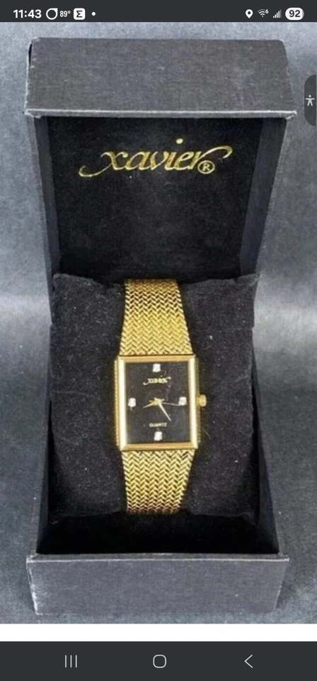 Vintage XAVIER Tank Men’s Quartz Watch Gold Plated Case Black Dial Working - Image 2 of 2