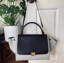 CELINE Pheobe Philo Gray/Black Trapeze Bag Leather /Felt Gold Hardware