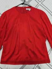 Carolina Herrera Vintage 100% Silk Red Blouse~STUNNING•12•Pleated!