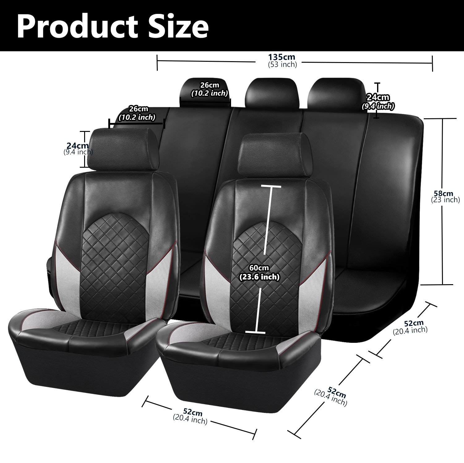 For Toyota Auto Car Seat Cover Full Set Leather 5-Seat Front Rear Protector