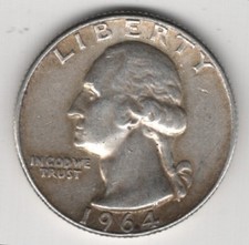 1964 D QUARTER 90% SILVER 25 CENTS DENVER MINT UNITED STATES OF AMERICA USA 25¢
