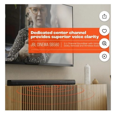 The JBL Cinema SB580 is a 3.1 channel soundbar with a dedicated