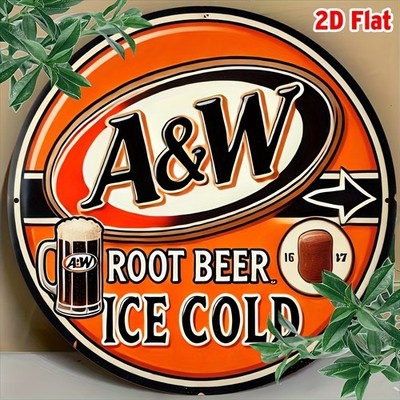 2D Flat, 1pc Vintage A&W Root Beer Aluminum Wall Sign -Tin Metal Signs 8x8in Ret