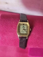 Lorus Watch Women 18mm Gold Tone Round Dial V236-5000 Leather Band New Battery