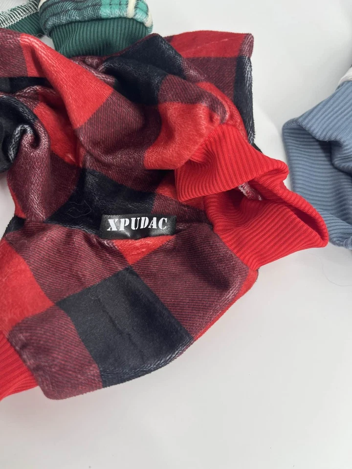 Cozy Pet Plaid Pajamas Fleece Jumpsuit Sleepwear Red Green Blue Sz S set of 4 - Image 3 of 4