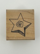 Wood Mounted Rubber Stamp Star Swirl Card Making Crafting