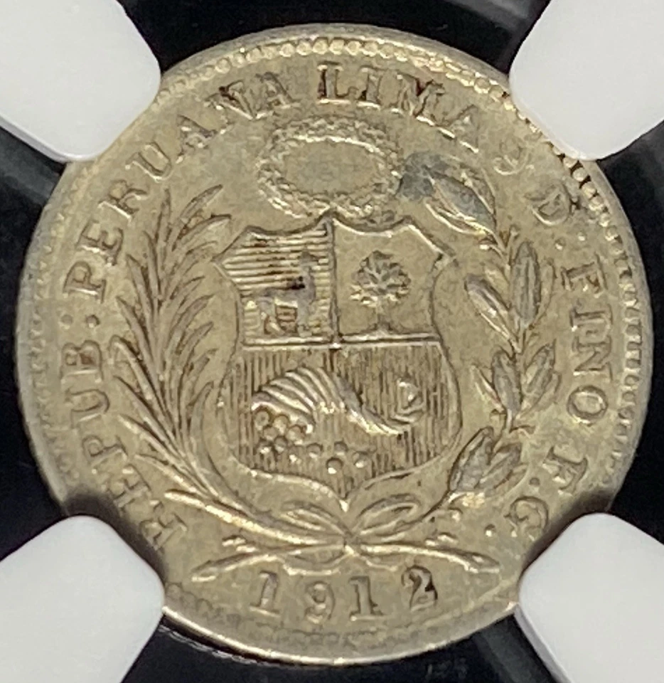 PERU 1912 Silver 1/2d Half Dinero Coin Rare High Grade NGC AU53, PRICED TO SELL! - Image 2 of 4