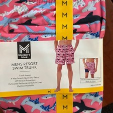 Member's Mark Men's Resort Swim Trunks Shark Print Size Med Quick Dry UPF 50