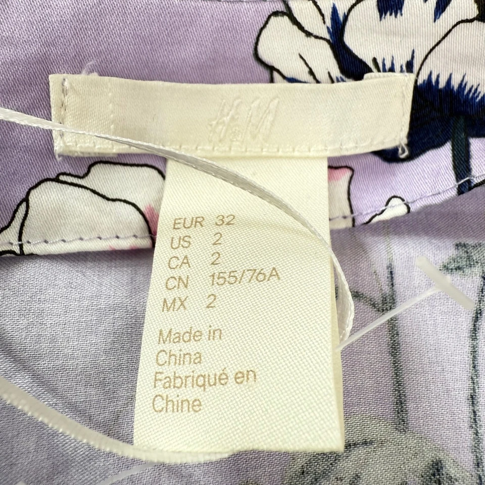 H&M Blouse Women's 2 Floral Ruffl Long Sleeve Button Down Lavender Coquette - Image 3 of 4