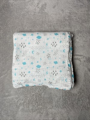 Baby Muslin Blanket Star Cloud Rain Moon Snow Thunder Weather White Blue Gray