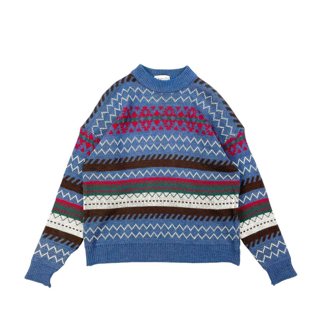 Christian Dior【正規品】 星柄 ニット パーカー ブルー 水色 Christian Dior All-over Print Wool Knit Sweater Blue Men's