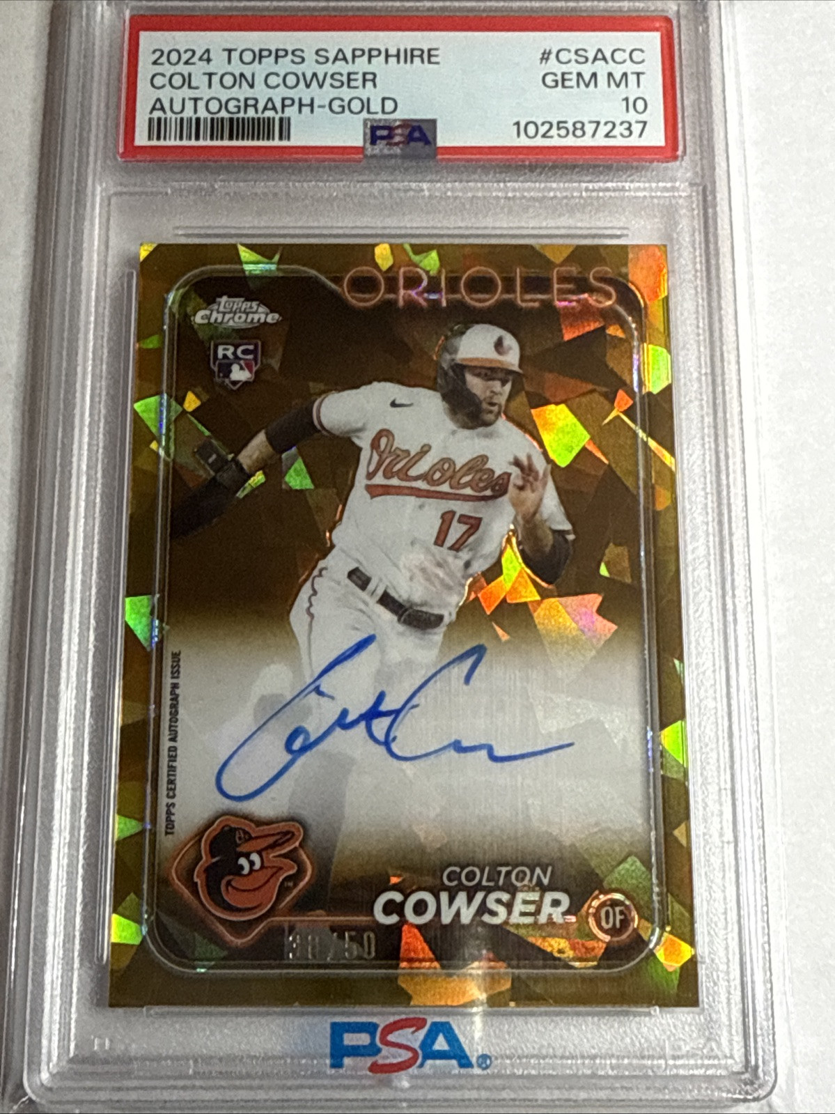2024 Topps Chrome Sapphire Gold Ref Colton Cowser Rookie Auto 30/50 RC SP PSA 10