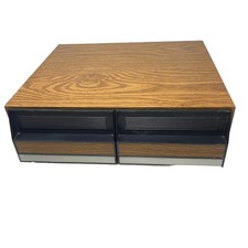 VTG 2 Drawer VHS Cassette 22 Tape Holder Cabinet Storage Case Faux Wood Grain VG