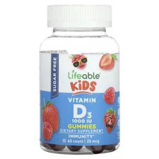 Kids Vitamin D3 Gummies, Sugar Free, Natural Berry, 25 mcg (1,000 IU), 60
