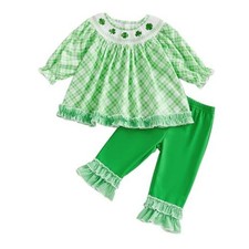 Toddler Baby Girl Easter Outfits Ruffle 18-24 Months Smocked Shamrock Green