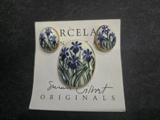 Susan Gilbert Jewelry Necklace Earrings 14KT GF Porcelain Iris Flowers